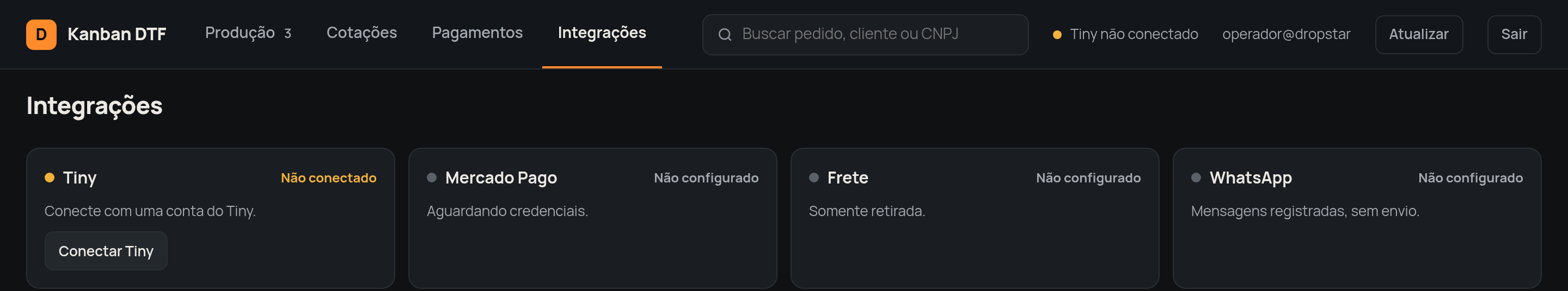 Aba Integrações